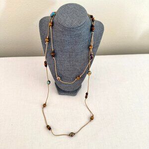 Extra Long Boho Beaded Necklace 58in Wood Glass Magnesite Style Wrap Lariat
